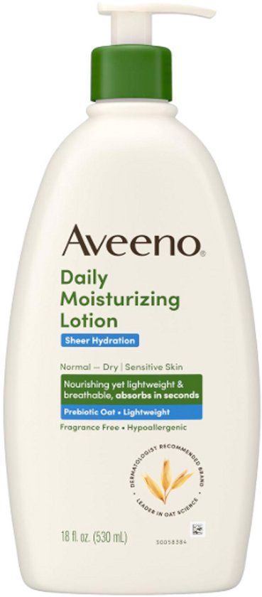 Aveeno Sheer Hydration Daily Moisturizing Fragrance-Free Lotion with Nourishing Prebiotic Oat, Fast-Absorbing Body Moisturizer for Dry Skin with Lightweight, Breathable Feel, 530ml