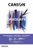 Canson Graduate, gemengd papier, medium, licht, 200 g, 120 pond, korte kant, A4-21 x 29,7 cm, glanzend wit, 20 vellen