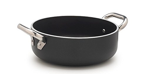 Pentole Agnelli alblack Low Casserole, Aluminium, Dikte 5 mm, 10 mm FUND Inductie, met 2 RVS Handgrepen, Zwart