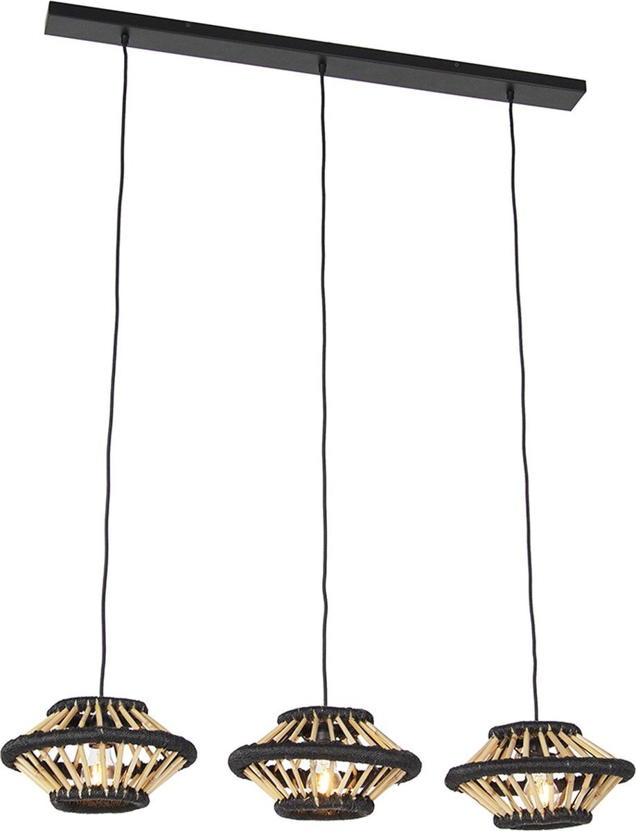 QAZQA Evalin - Hanglamp - 3-lichts - Bamboe - Zwart
