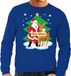 Bellatio Decorations BD Foute kersttrui - kerstman en rendier Rudolf - blauw - voor heren - kerst sweater - Kersttruien XL