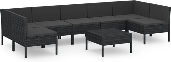 vidaXL 8-delige Loungeset met kussens poly rattan zwart