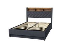 Lit coffre 140x200cm gris, lit adulte en tissu velours avec led+usb