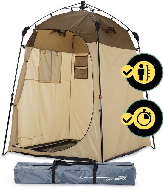 Lumaland Premium douchetent | Toilet tent voor binnen en buiten | Mobiele kleed- en opslagtent | Tent voor dierenfotografie | Ideaal voor kamperen, festivals en vissen | Waterdicht en windbestendig - Bruin