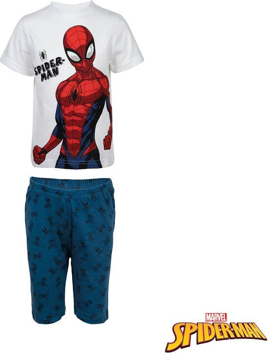 Spider-Man Shortama - White with Blue - Marvel - Kids Pyjama - Size 92 - 100% Cotton