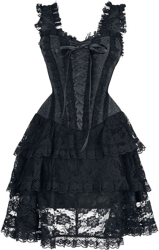 Gothicana by EMP Gothicana Zwarte korte korsetjurk met kant - Dames - S