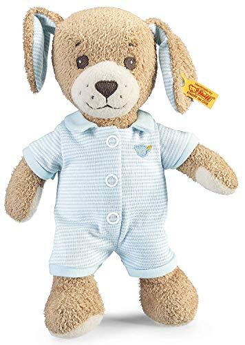 Steiff Goede nacht hond - 28 cm - pluche hond met slaporen - knuffeldier voor baby's - zacht en wasbaar - beige/blauw (239687)