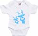 Bellatio Decorations Kerst baby rompertje - wit - glitter blauw - rendier - Kerst cadeau 92