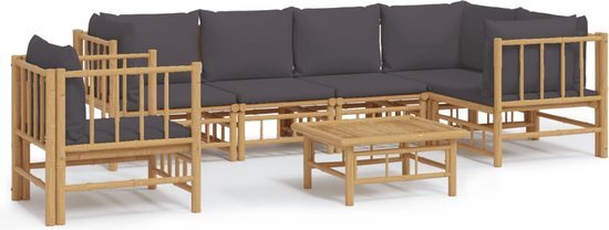 vidaXL 7-delige Loungeset met kussens bamboe donkergrijs