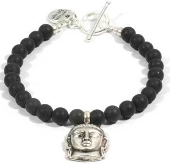 Heaven Eleven - dames armband - onyx met sterling zilver buddha