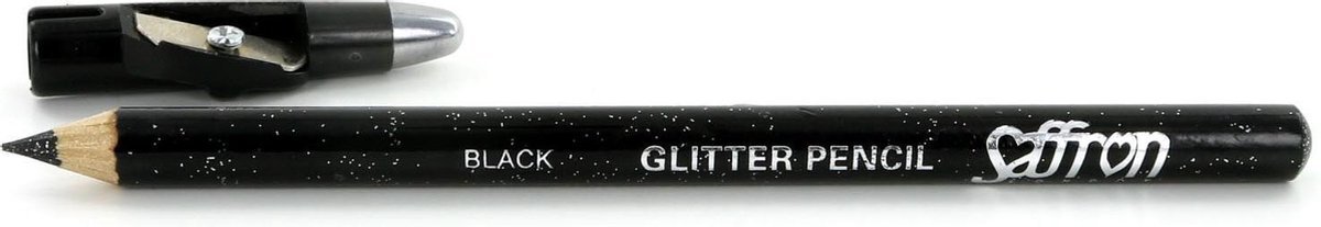 Saffron Glitter Oogpotlood - Black (met puntenslijper)