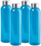 Merkloos / Sans marque AQUAMAN Waterfles/drinkfles - 4x - glas - Blauw - met RVS dop - 500 ml - Sportfles - Bidon