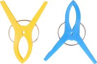 Jedermann Handdoekknijpers XL - 2x - blauw/geel - kunststof - 12 cm - wasknijpers