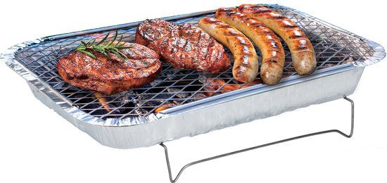 Wegwerp BBQ - Houtskool Barbecue - Mini Tafel BBQ voor Camping of Picknick - 31x 24 x 4,8 CM