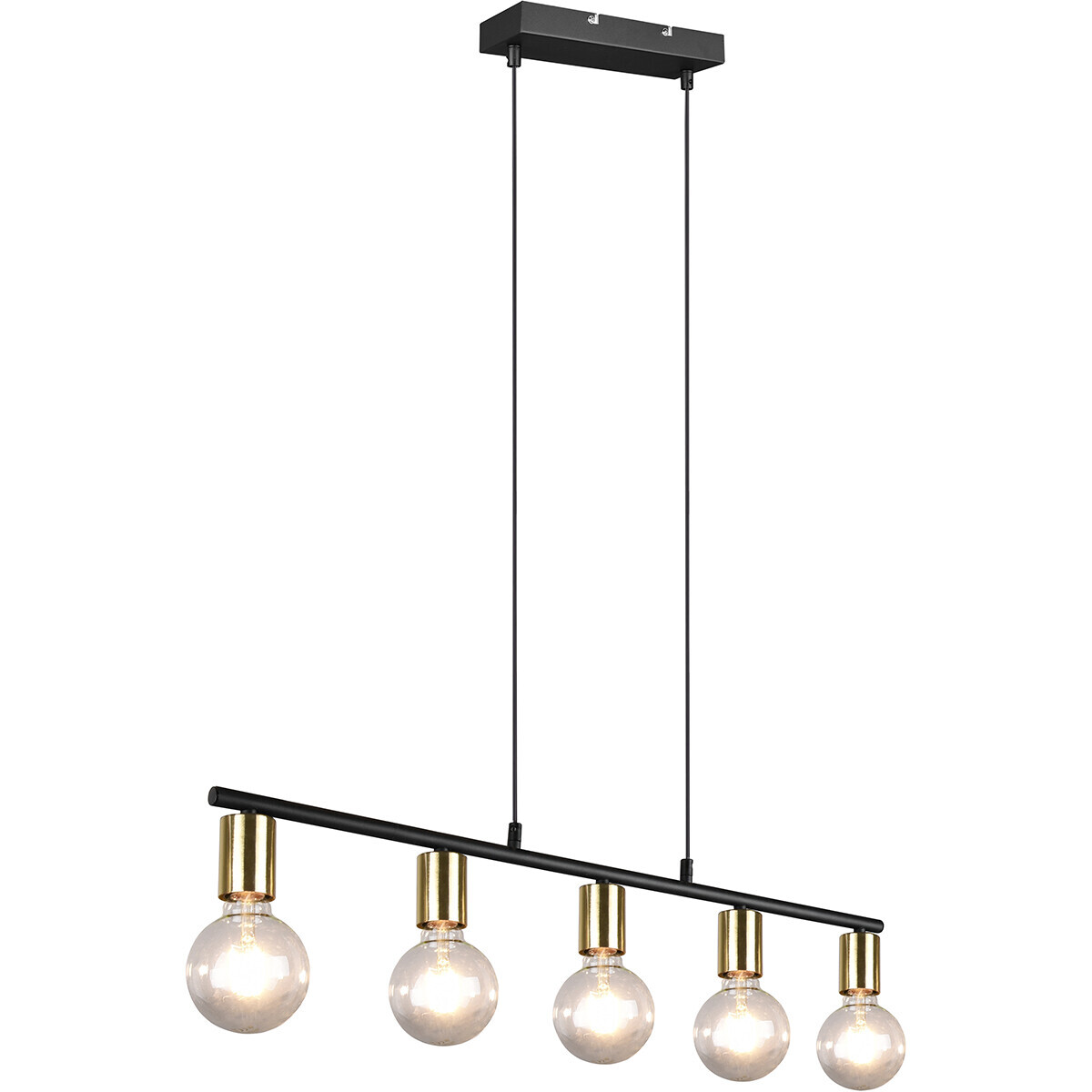 BES LED LED Hanglamp - Trion Zuncka - E27 Fitting - 5-lichts - Rechthoek - Mat Zwart/Goud - Aluminium