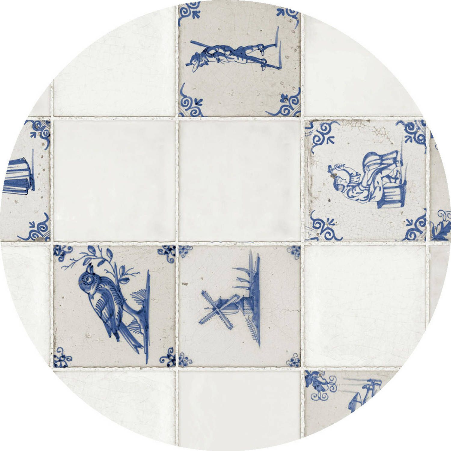 Bella Tafelzeil/tafelkleed Delfts blauwe tegel print 160 cm rond - Tuintafelkleed