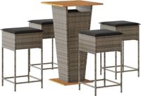 vidaXL 5-delige Tuinbarset met Kussens, Poly Rattan, Grijs