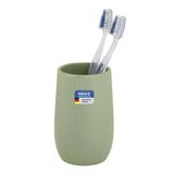 Wenko Mod Fablo Tandenbeker van keramiek, geribbeld, vrijstaand, voor tandenborstels, tandpasta, als spoelbeker of borstelhouder in de badkamer of kaptafel, mat groen