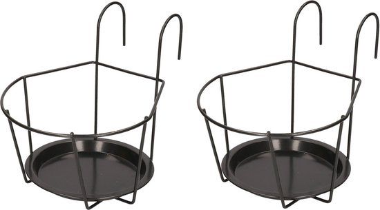 6x Zwarte bloempotten hangers voor potmaat 20 cm metaal - Balkonpothanger voor plantenbakken/bloembakken - Tuin/balkon decoraties