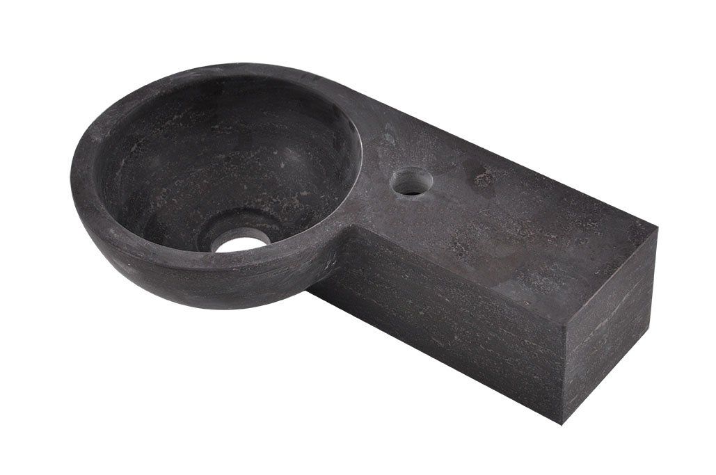 Wiesbaden Hardstenen Rond Fonteintje Rechts 40x23x10cm - Zwart