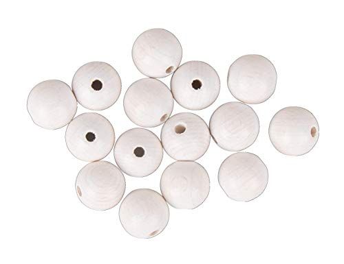 Rayher 63074102 houten ballen geboord FSC 100%, mat, 15 mm ø, wit, SB-Btl. 15 stuks, normaal