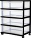 IRIS New Wide Chest système de tiroirs - 4 tiroirs x 30L - Plastique - Noir/Transparent - Avec roulettes
