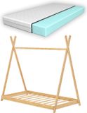 en.casa Lit enfant Vimpeli tipi avec matelas bambou 70x140 cm couleur bois