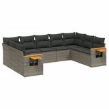vidaXL 10-delige Loungeset met Kussens Poly Rattan Grijs