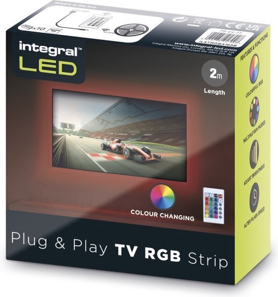 Integral Plug&amp;Play RGB LEDstrip voor achter de TV 2meter 1.5W/M 24LED/M 10mm met USB