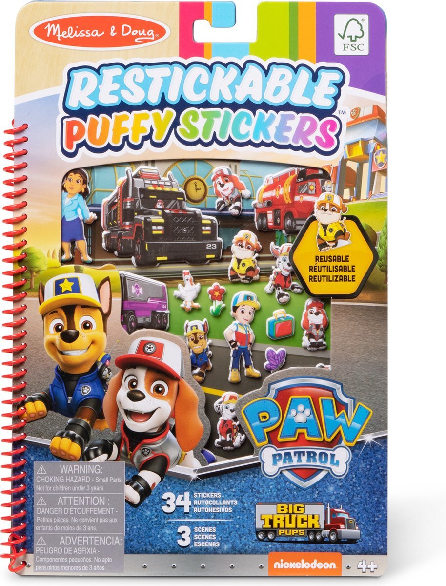 MELISSA & DOUG Melissa & Doug PAW Patrol Big Truck Pups - Herplakbare Puffy Stickers - Activiteitenblok - Stickerboek - Reisactiviteitenboek - 3+ - Cadeau voor jongens en meisjes
