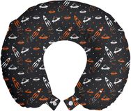 ABAKUHAUS Ruimtereiskussen met neksteun, Reis naar de ruimte, Schuimrubberen reisaccessoire voor vliegtuig en auto, 30x30 cm, Zwart Oranje Wit