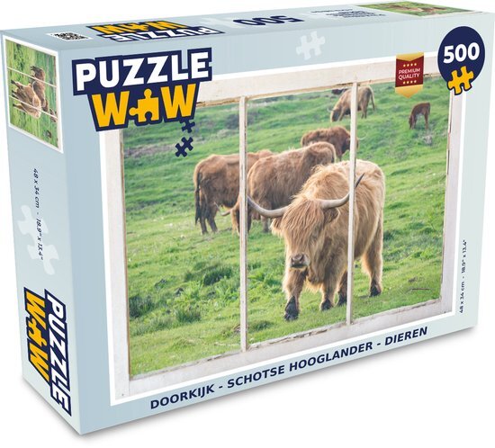 MuchoWow Puzzel Doorkijk - Schotse hooglander - Dieren - Legpuzzel - Puzzel 500 stukjes