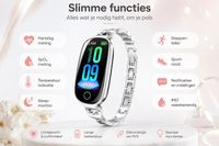 DrPhone EleganceX - Dames Smartwatch met RVS Band - Hartslag, SpO2, Temperatuur, Slaapmonitor en Notificaties – Zilver