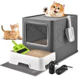 Homagico Kattenbak met kattenbakmat, opvouwbaar, extra groot, vrij in- en uit/eenrichtingsdoos met deksel, ladetype ingesloten kattenbak, geurbestrijding, anti-spatten, eenvoudige reiniging