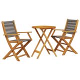 vidaXL 3-delige Bistroset, polypropeen en massief hout, grijs