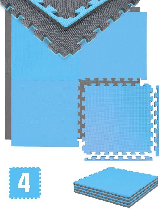 2cm Gymmat - 1m² Vloermat Fitness - 4 EVA-Matten 50x50 - Blauw - Kleine Optische Fouten
