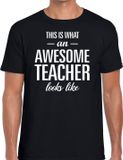 Bellatio Decorations cadeau t-shirt heren - awesome teacher - leraar bedankje - meesterdag - zwart XL