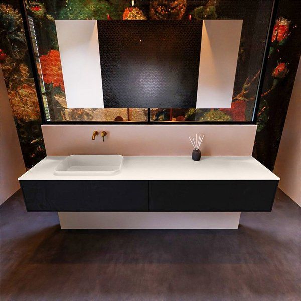 Mondiaz ERIN 200cm badmeubelset onderkast Urban met 2 lades Wastafel RIDGE links Linen ERIN12307