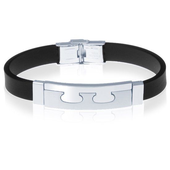 LGT JWLS Siliconen heren armband RVS Element Zwart Zilver