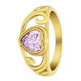Lucardi Dames vintage ring met hart paars – Maat 66 – 21mm - Ring - Cadeau - Staal goldplated - Goudkleurig