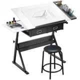HOMCOM Ensemble de table à dessin - MDF, Métal - 120L x 60l x 68-92H cm - Blanc