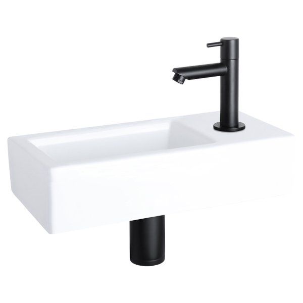 Differnz Helios Fonteinset - Kraan Rechts - Keramiek Wit - Mat Zwart - 37.5x18.5x9.5cm