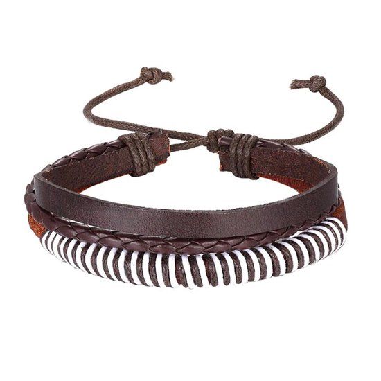 LGT JWLS LGT Jewels Leren armband Heren Verstelbaar Touw Bruin Wit