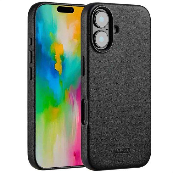Accezz Leather Backcover Geschikt voor iPhone 16 - Geschikt voor MagSafe - Black