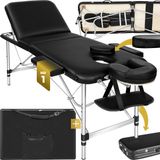 tectake® Mobiele Aluminium Massagetafel - 3 Zones - Opvouwbare Behandel- en Tatoeagetafel - In Hoogte Verstelbaar – Inclusief Opbergtas - Zwart - Max Draagvermogen 230kg
