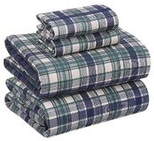 Ruvanti 100% katoen lakenset - knapperige verkoelende percal lakens voor kingsize bed, ademend en duurzaam, 40 cm diepe zakken, groenachtig blauw geruit, 4-delig
