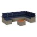vidaXL Banc de jardin - Set - 9 pièces - Gris et Bleu marine - poly rotin
