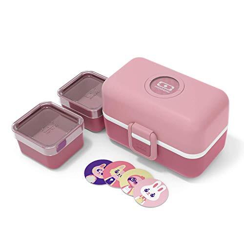 Monbento - Lunchbox Kinderen MB Tresor Blush Lunch- en/of Snacktrommel met 3 Compartimenten - Ideaal School/Park - Vrij van BPA - Duurzaam en veilig - Roze