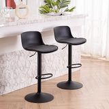Kidol & Shellder Barkruk set van 2 zwarte eetkamerstoelen, in hoogte verstelbaar, 360 graden draaibaar, met rugleuning en zitkussen, barkruk van PU-leer, kunststof en metaal, voor thuis, keuken