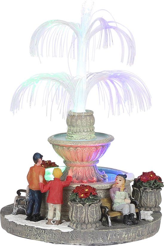 LuVille Kerstdorp Miniatuur Fontein Fiber Optic